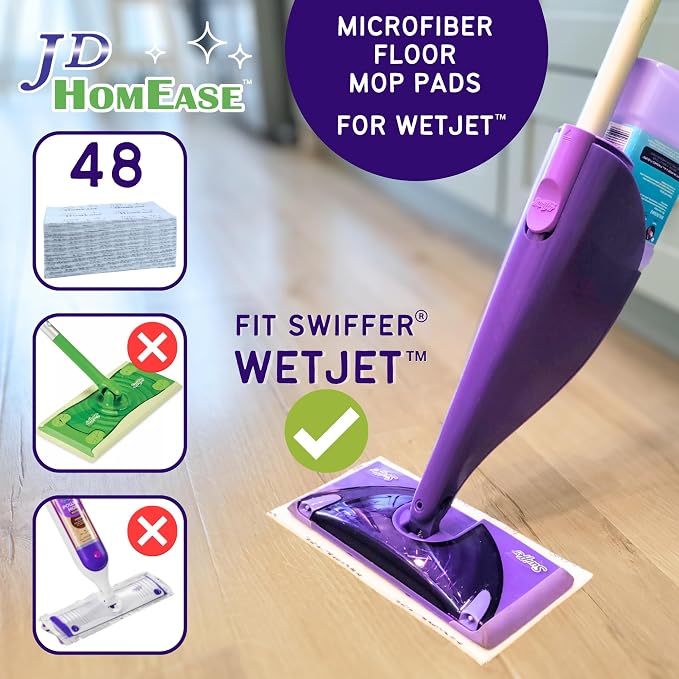 48 Pack Premium Microfiber Replacement Pads for Swiffer WetJet - Super Absorbent, Lint-Free, Durable-11"x5.5", Perfect Fit Swiffer WetJet Mop - Safe on Hardwood, Tile, Vinyl
