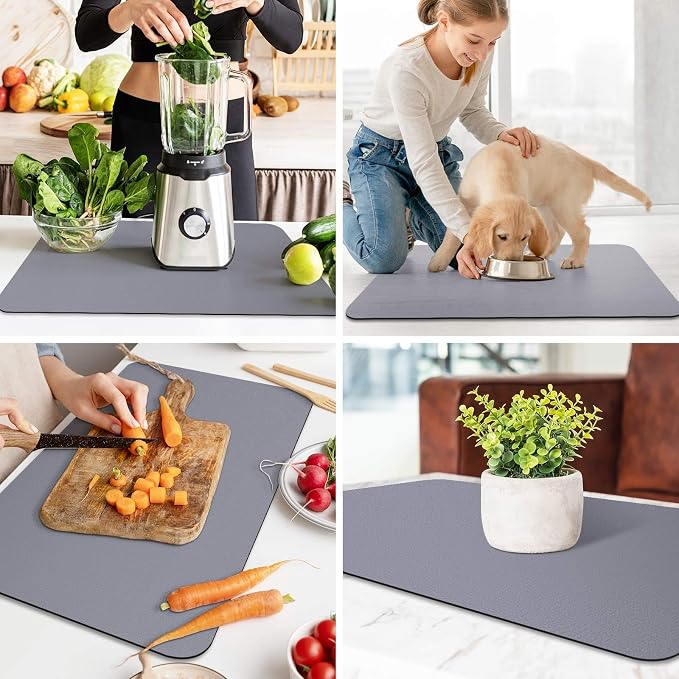 WISELIFE Dish Drying Mat Super Absorbent Drying Mat Large Dish Drying Mats for Kitchen Counter Easy Clean Dish Mat Kitchen Drying Mat18"x 28" Classic Grey