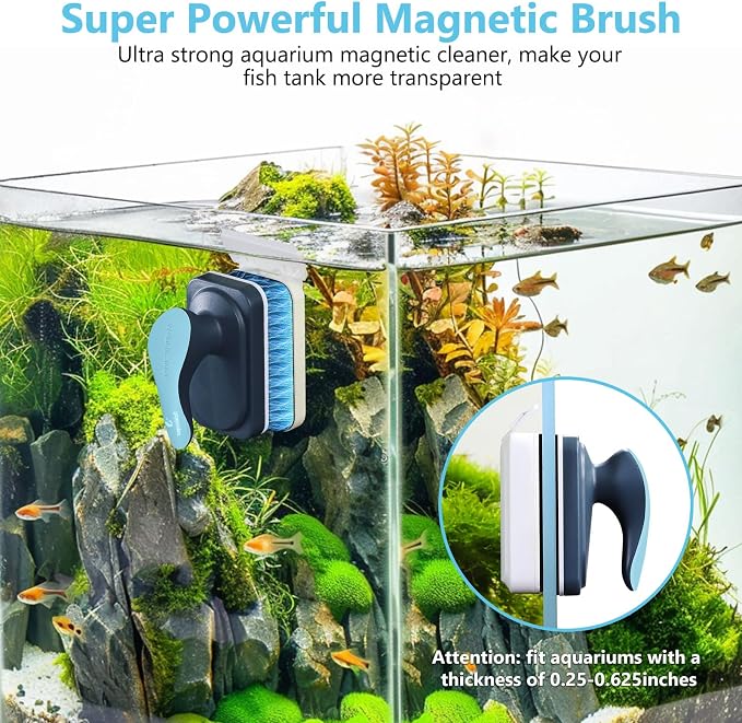 fishkeeper Aquarium Magnetic Glass Cleaner, Fish Tank Algae Cleaning Tool | Magnet with Algae Scraper for Glass Aquariums Tank, Floating Scrubber Brush, 2 Detachable Scrapers, Large