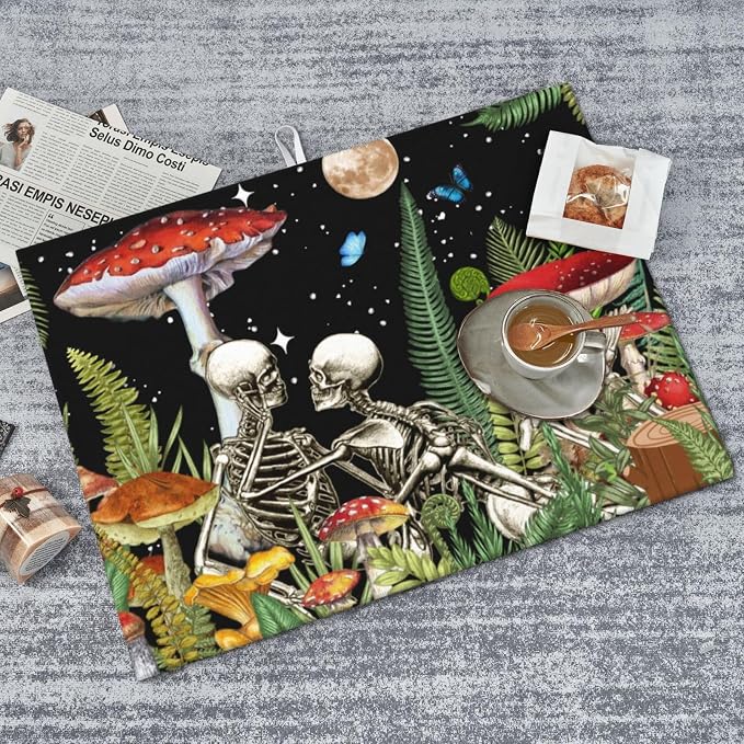 Red Mushroom Skull Dish Drying Mat For Kitchen Counter, Super Absorbent Microfiber Dish Drying Pad, Kitchen Gadgets For Easy Clean Multi-Use Large 18"x24"