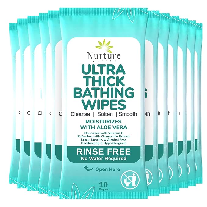 Nurture XL Ultra Thick Body Wipes for Adults with Aloe No Rinse Cleansing | 120 Extra Large Disposable Cloth Wet Cleansing, No Rinse Bathing Washcloths, Waterless Shower Towels for Elderly & Bedridden