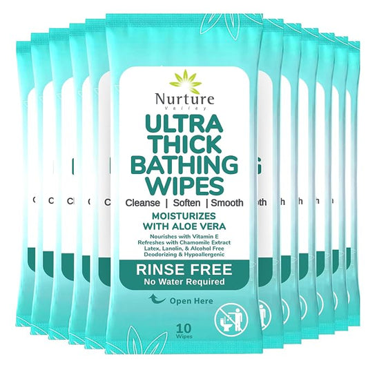 Nurture XL Ultra Thick Body Wipes for Adults with Aloe No Rinse Cleansing | 120 Extra Large Disposable Cloth Wet Cleansing, No Rinse Bathing Washcloths, Waterless Shower Towels for Elderly & Bedridden