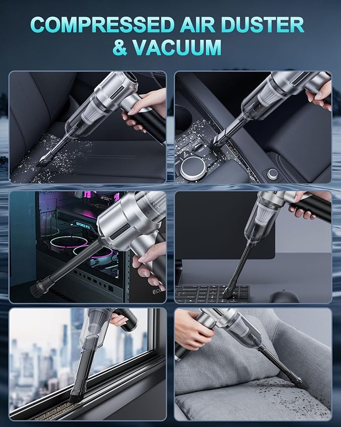 houscly Car Vacuum Cordless Mini Handhled 4-in-1 High Power Cleaner 20000Pa | Brushless motor-6000mAh-Rechargeable-Duster blower-Pet hair crumb cleaning for car sofa office desk- Ideal gifts for men