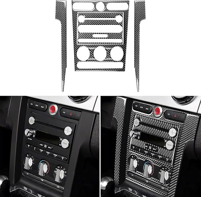 Real Carbon Fiber Trim for Ford Mustang GT Shelby Accessories | for 2005 2006 2007 2008 2009，Central Console Dashboard Panel Cover，Thick Overlay Sticker Decal，6PCs