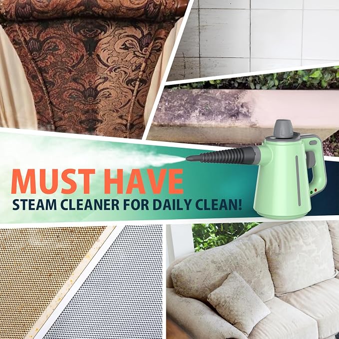 Handheld Steam Cleaner, Chemical-Free Pressurized Steamer for Home Cleaning with 10 Accessories, High Temp Steam Cleaner, 380ML Tank, 9.8FT Cord for Bathroom, Kitchen, Grout, Tile, Window&Car