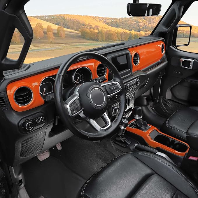 RT-TCZ for Wrangler JL Dash Trim Cover Orange, Gear Shift Panel Trim Frame for Jeep Wrangler JL JLU Gladiator JT 2018-2023 Orange Interior Accessories 3pcs