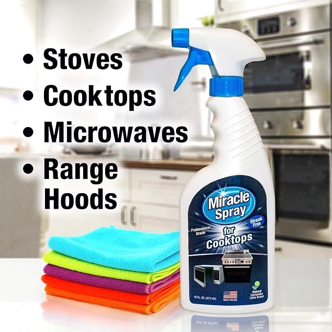 MiracleSpray for Microwave and Cooktop, Easily Removes Food and Grime Buildup, Safe and Convenient Stove Top Cleaner, Great for Home and Kitchen Use - 16 Fl Oz (Pack of 2)