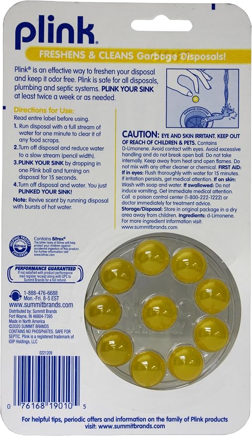 Plink Garbage Disposal Cleaner & Deodorizer 10 Pc Lemon Scented by Plink (Pack of 3)