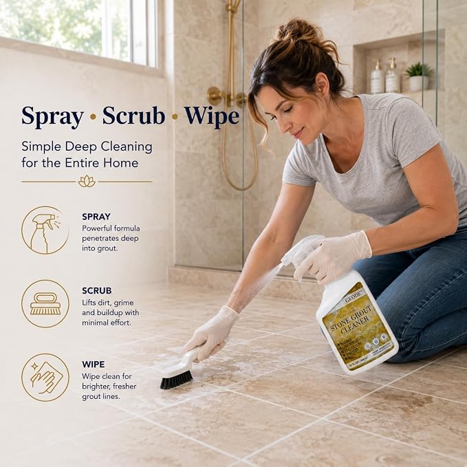 GEODE Natural Stone Grout Cleaner for tile floors - non-damaging, deep cleaner safe for Marble, Limestone, Travertine, Ceramic - Industrial Strength Tile, Stain Remover, Powerful Formula (32 oz.)