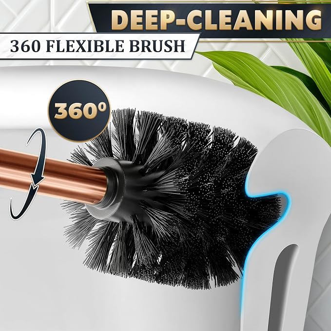 Bronze Toilet Brush and Holder Set - Upgrade Your Bathroom in Seconds - Rust Resistant Stainless Steel Toilet Bowl Brush and Holder with Replaceable Head, Removable Inner Bowl & Splash Guard Cover