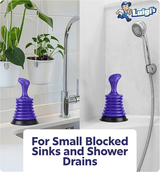 Luigi's Sink Plunger Kitchen - Sink Plunger Bathroom - Drain Bathtub or Shower - Small and Powerful Clog Remover - Commercial Style Plumbers Plungers with Large Bellows - Blue - Mini