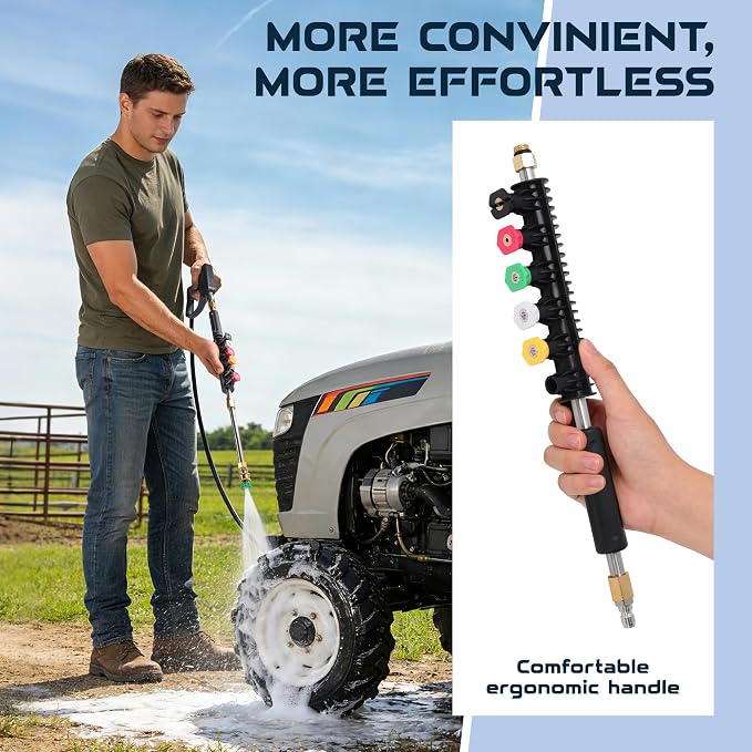 SEPLY Pressure Washer Extension Wand Upgrade, 9 Pack Power Washer Lance with 6 Nozzle Tips, 30°,90°,120° Curved Rod, 1/4" Quick Connect, 4000 PSI