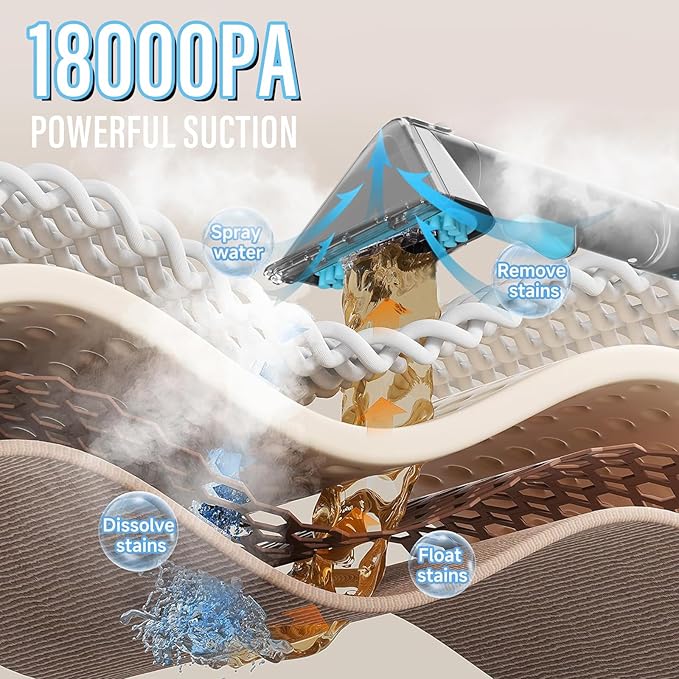 Starrybot Portable Carpet Cleaner with Steam, 18Kpa Spot Cleaner | Steam and heating technology help lift pet messes, couch stains, stair spots, rugs, and furniture dirt.