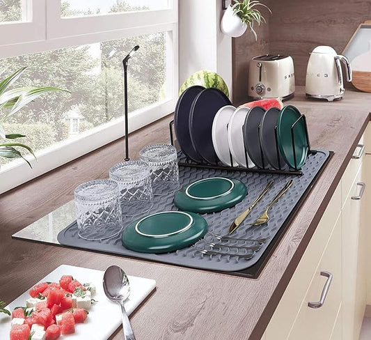 Silicone Dish Drying Mat for Multiple Usage, Easy clean, Eco-friendly, Heat-resistant Dish Drainer Mat for Kitchen Counter,Sink,Refrigerator or Drawer liner (18" x 16", Green)