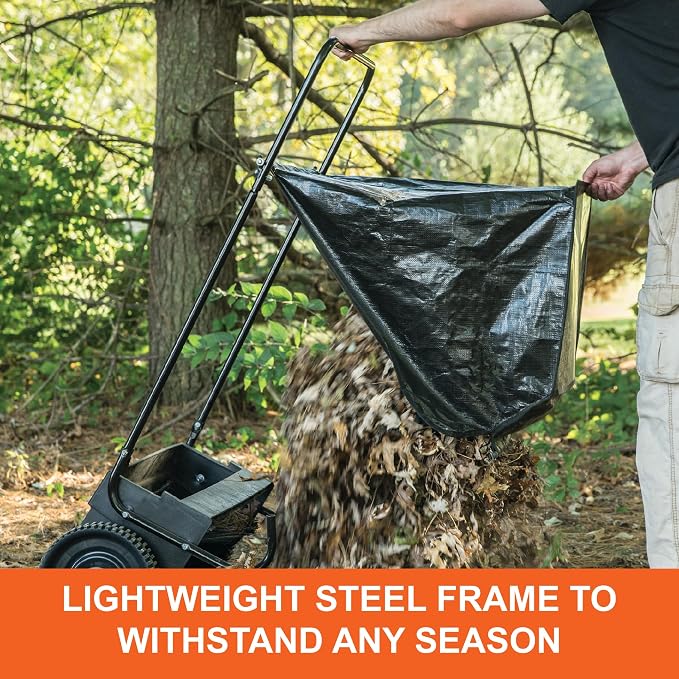 Agri-Fab 26 In Push Lawn Sweeper with 7 Cu Ft Hopper Bag, Adjustable Brush Height, Leaf and Grass Catcher for Small Yards