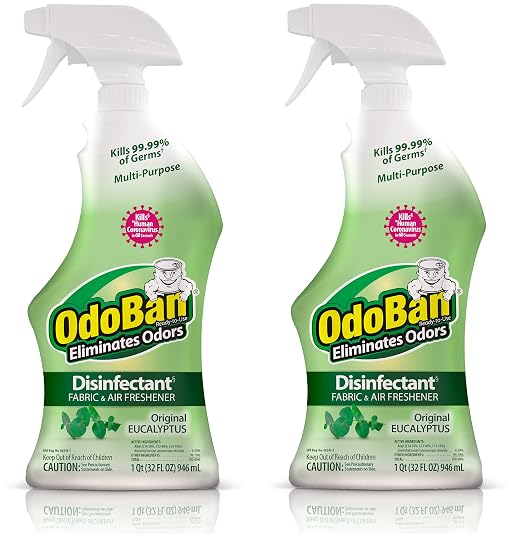 OdoBan Ready-to-Use Disinfectant and Odor Eliminator, Set of 2 Spray Bottles, 32 Ounces Each, Original Eucalyptus Scent