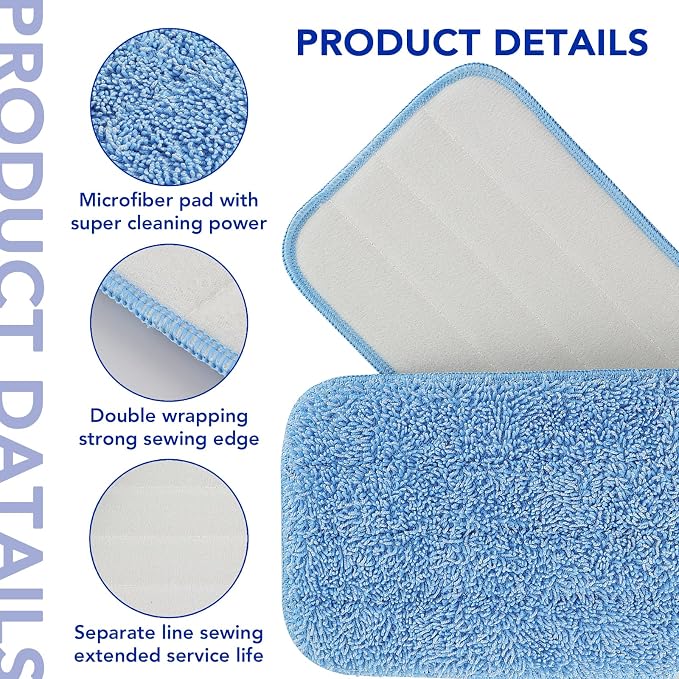 Replacement Microfiber Pad for Rubbermaid Commercial 18 Inch and 17 Inch Mop - 3 Pack Wet & Dry Commercial Cleaning Reusable Mop Refills Fit for Any Microfiber Flat