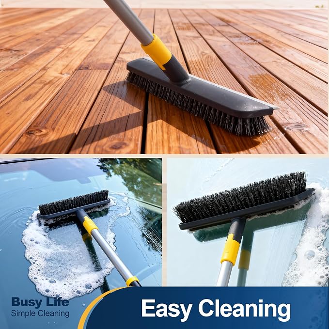 Yocada Floor Scrub Brush Telescopic Handle 2 in 1 Scrape Brush 55.9 inch | Stiff Bristle Shower Scrubber for Cleaning Patio Bathroom Garage Kitchen Wall Deck Tub Tile