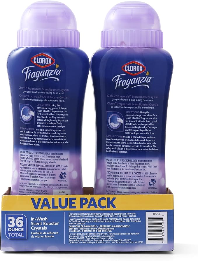 Clorox Fraganzia Scent Boosting In-Wash Laundry Crystals, Lavender, 12 Count, 18 Oz Each, Laundry Freshener Beads, Fresh Clean Great Smelling Clothes