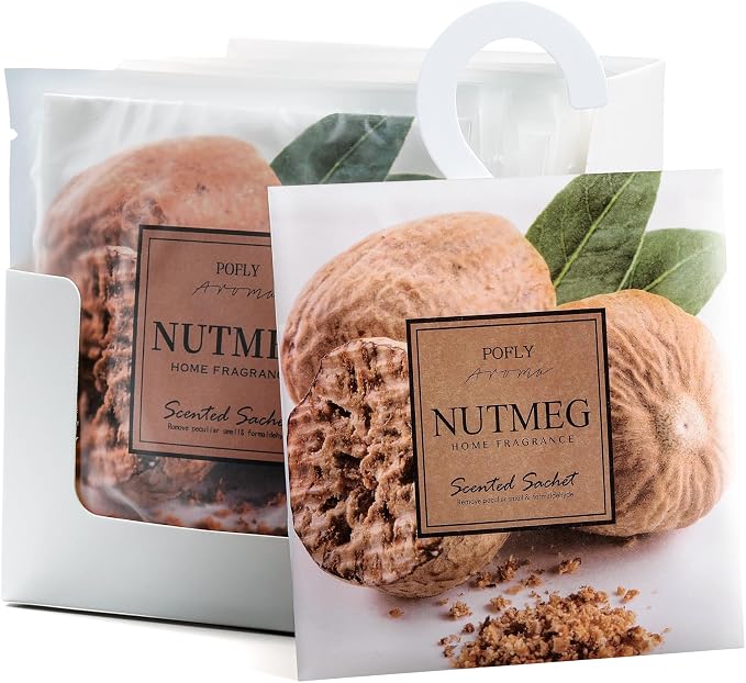 12 Pack Nutmeg Scented Sachets, Air Freshener for Home & Small Spaces | Hanging Sachet Bags with Retractable Hook; Closet Deodorizer & Odor Eliminator for Drawers, Shoe Cabinets, Cars & Luggage