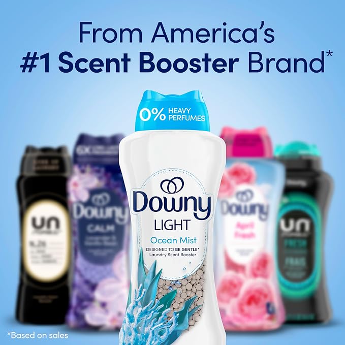 Downy Light Laundry Scent Booster Beads,Ocean Mist Scent,24 OZ,In-Wash Fabric Beads Designed To Be Gentle With A Light Boost Of-Scent,No Heavy Perfumes,(Pack of 2)