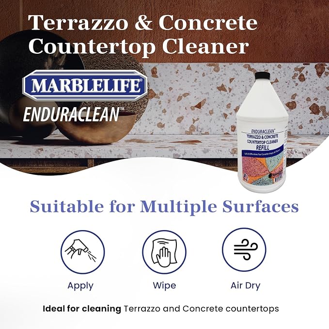 Marblelife EnduraCLEAN Concrete & Terrazzo Countertop Spray Cleaner, Effective Terrazzo Cleaner, Concrete & Terrazzo Cleaning Solution, Concrete Countertop Cleaner, Stone Floor Cleaner, 128 oz Refill