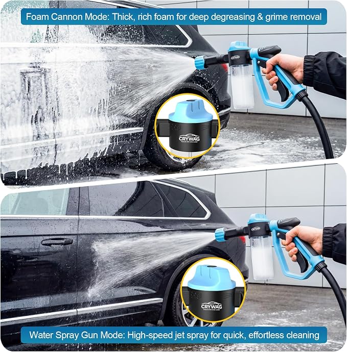 Car Wash Foam Gun for Garden Hose, with Microfiber Wash Mitt, Foam Sprayer | 3 spray modes & 50% higher water Pressure foam cannon kit, no pressure washer, for Cars, Trucks, RVs, Motorcycles, Pet