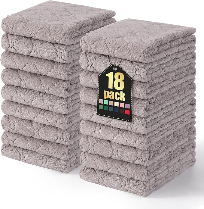 Homaxy 18 Pack Dish Towels for Kitchen (10 x 20 Inches, Grey), Super Soft and Absorbent Coral Velvet Dish Cloths for Washing Dishes, Nonstick Oil Fast Drying Microfiber Cleaning Cloth