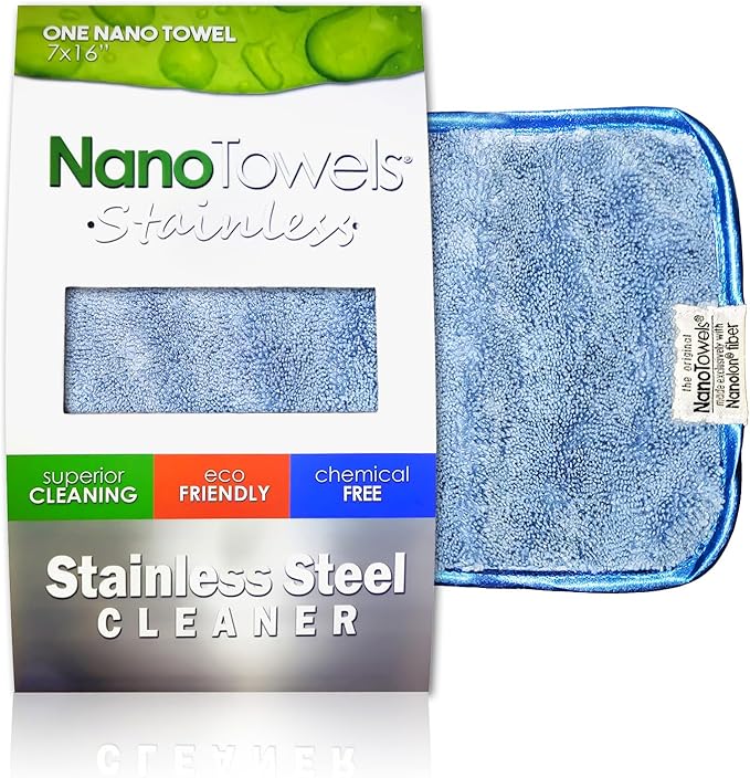 Nano Towels Stainless Steel Cleaner | The Amazing Chemical Free Stainless Steel Cleaning Reusable Wipe Cloth | Kid & Pet Safe | Blue 7x16 (1 pc)