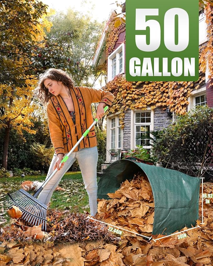 2 Pack 50 Gallon Dustpan-Type Garden Bag for Yard Waste | Dustpan-Type Garden Bag, Reusable, Heavy Duty, Standable, With Handles, For Collecting Leaves,Grass Clippings,Outdoor Debris