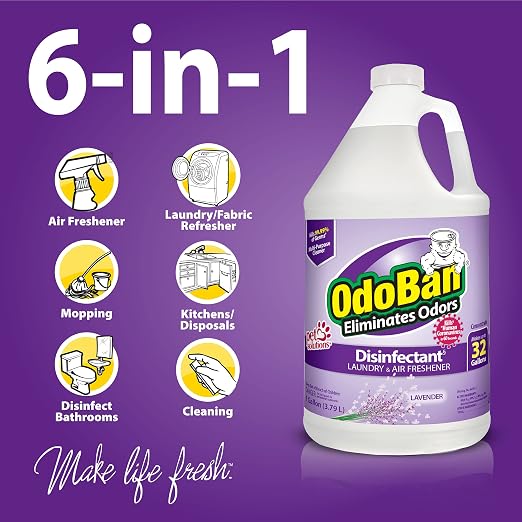 OdoBan Disinfectant Concentrate and Odor Eliminator, Made in the USA, Lavender Scent, 1 Gallon