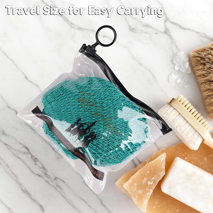 SubSahara Authentic African Net Sponge - 2 Pack Exfoliating Bath & Shower Loofah Sponge for Body & Face, Gentle Scrubber for All Skin Types, Travel, Durable (Dark Blue & Forest Green)