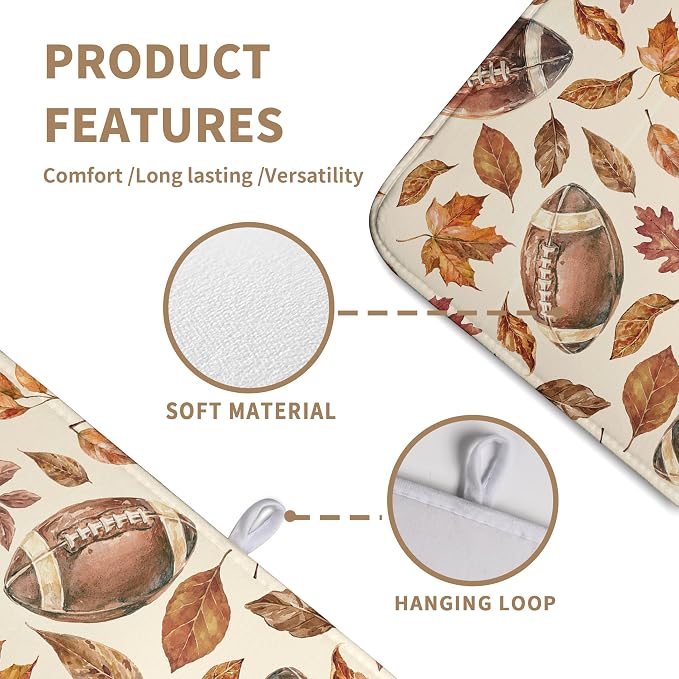 Burnt Orange Football Maple Leaves Fall Dish Drying Mat for Kitchen Counter Autumn Thanksgiving Dish Drying Pad Seasonal Harvest Holiday Absorbent Microfiber Dishes Drainer Mats 18x24 Inch