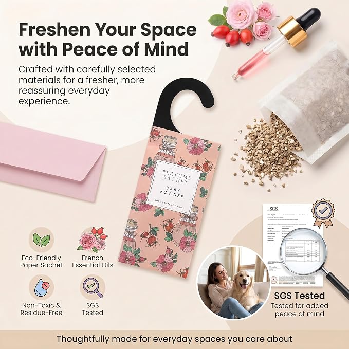 Large 12 Packs Baby Powder Hanging Scented Sachets Long-Lasting Closet Deodorizer Air Freshener Fabric Refresher Odor Eliminator for Drawer Home Fragrance Gift Set