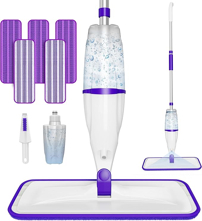 Spray Mops for Floor Cleaning: Wet Mops Refillable Floor Mop with Sprayer | 5 Microfiber Washable Pads for Swiffer Power Mop, Dust Dry Mop Multi-purpose, for Hardwood Tile Wood Laminate Vinyl Marble