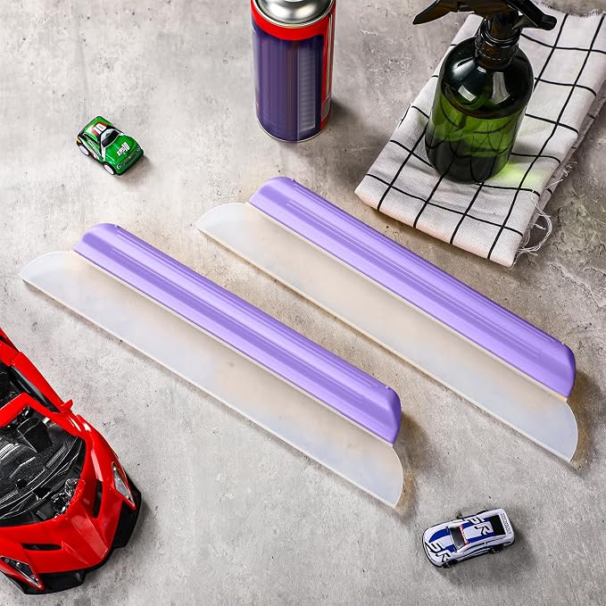 2 Pack 14 Inch Car Drying Squeegee Purple Longer Silicone Water Squeegee Window Shower Blade Automotive Squeegees Flexible Auto T-bar Rubber Squeegees for Car Windshield Glass Bathroom Wash Tool