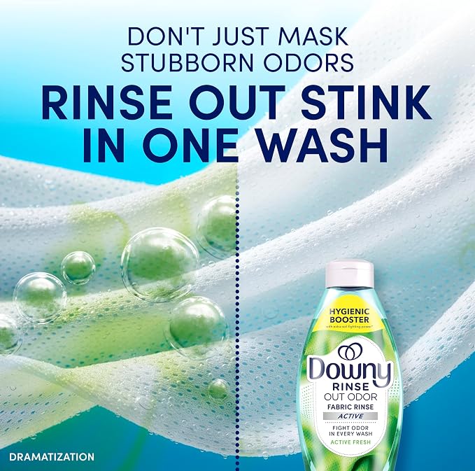 Downy RINSE & REFRESH Laundry Odor Remover and Fabric Softener for Activewear, Active Fresh Scent, 48 oz