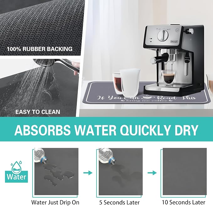 Coffee Bar Mat for Countertops 31.5inx17in,Absorbent Hide Stain Anti-Slip Cafe Bar Accessories Fit Under Coffee Machine Mat,Dish Drying mats for Kitchen