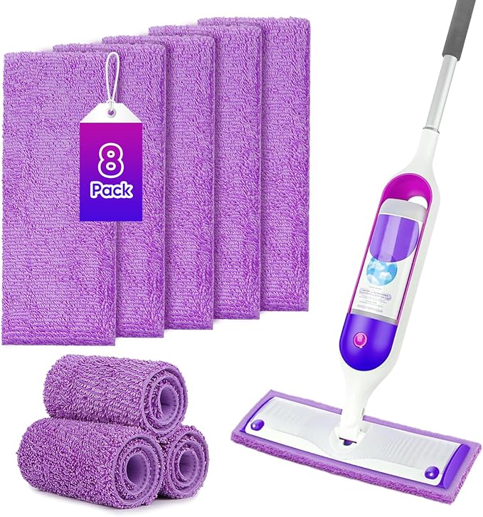 GLIMGLINT 8 Pack Reusable Microfiber Mop Pads Compatible with Swiffer PowerMop, 13 ''-15 '' Spray Mop- Washable Pads for Multi-Surface Floor Cleaning