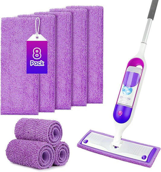 GLIMGLINT 8 Pack Reusable Microfiber Mop Pads Compatible with Swiffer PowerMop, 13 ''-15 '' Spray Mop- Washable Pads for Multi-Surface Floor Cleaning