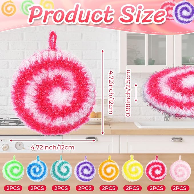 Kenning 12 Pcs Dish Scrubber Non Scratch Dish Washing Scrubbers Reusable Household Cleaning Kitchen Tools for Dishwashing Washing Dishes Cookware Tubs Sinks (Candy)