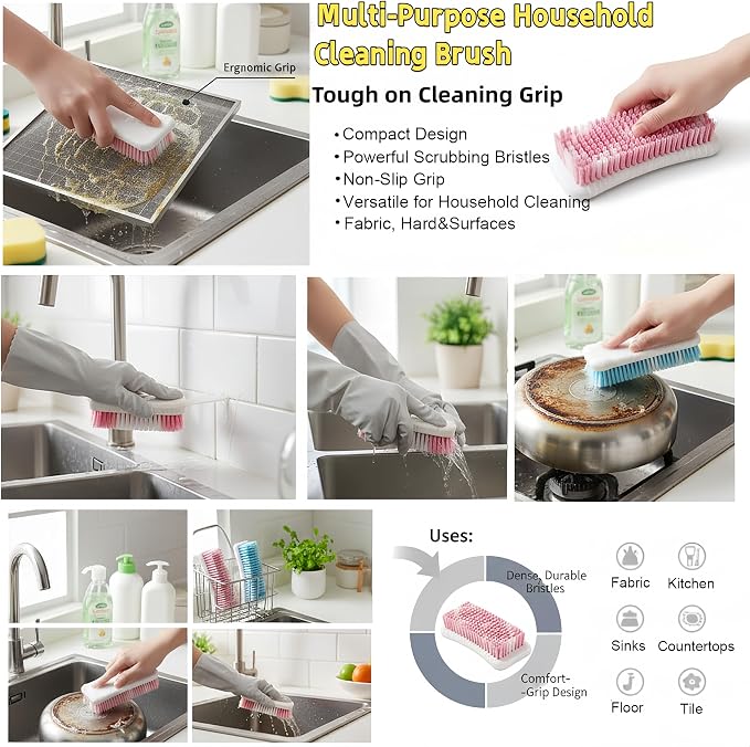 Scrub Brush Heavy Duty Scrub Brushes Scrubbing Cleaning Brush Set | 4 Pack Scrub Brush for Cleaning with Stiff Bristle Deep Cleaning Brushes for Bathroom, Floor, Shower, Carpet, Bathtub