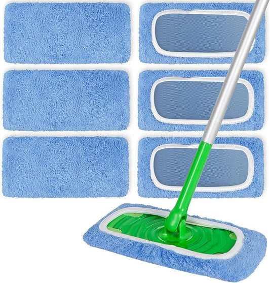 6 Pack Reusable Microfiber Mop Pads Compatible with Swiffer Sweeper, Dry Sweeping Cloths & Wet Mopping Cloths, Washable Mop Pads for Surface/Hardwood Floor Cleaning