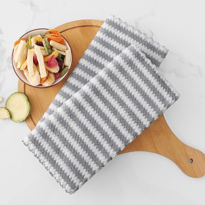 Homaxy Kitchen Towels(6 Pack, 10 x 20 inches), Ultra Soft and Absorbent Dish Towels, Reusable Fast Drying Microfiber Cleaning Cloth, Coral Velvet Wave Design No-lint, Grey