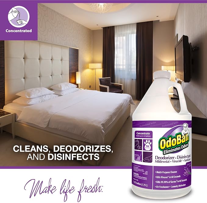OdoBan 911162-G Disinfectant Odor Eliminator and All Purpose Cleaner Concentrate, Lavender Scent, 128 oz