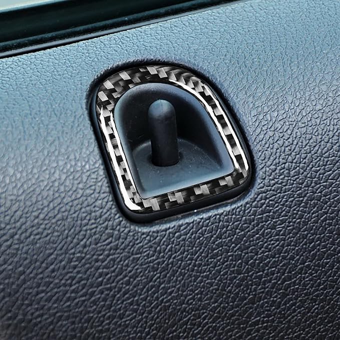 Real Carbon Fiber Trim for Ford Mustang GT Shelby Accessories | for 2005 2006 2007 2008 2009，Inner Door Lock Pin Knob Cover，Thick Overlay Sticker Decal