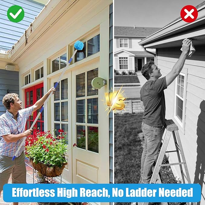 Cobweb Duster with Extension Pole - 4 FT Lightweight Stainless Steel Extendable Duster Ceiling Fan Duster for High Ceilings, Medium Stiff PET Bristle Spider Web Brush for Indoor/Outdoor Cleaning