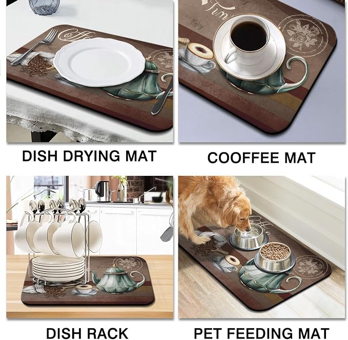 Coffee Mat 23inx15in,Coffee Bar Mat for Countertops,Absorbent Hide Stain Anti-Slip Coffee Bar Accessories Fit Under Coffee Machine Mat,dish drying mats for kitchen