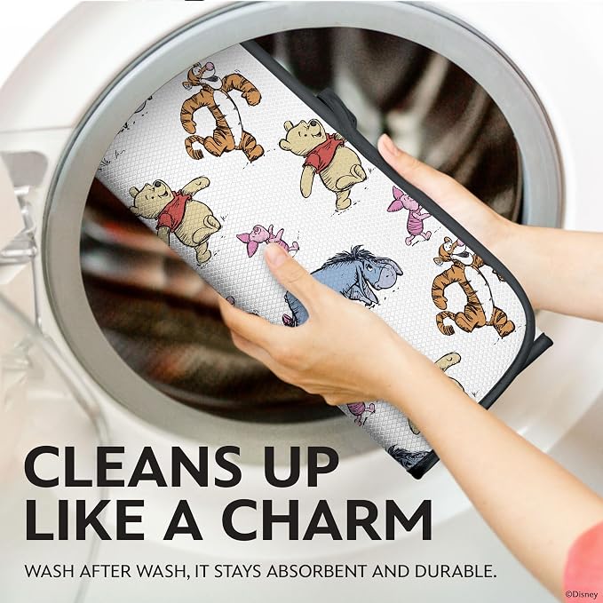 Disney Dish Drying Mats for Kitchen Counter (2 Pack) – 16" x 18" Absorbent Kitchen Drying Mats for Dishes – Mickey & Minnie, Winnie the Pooh, & Stitch Dish Mats