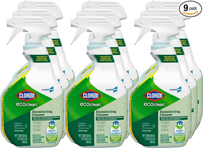 CloroxPro Clorox EcoClean Disinfecting Cleaner Spray Bottle, 32 Fluid Ounces, Pack of 9 (Package May Vary)